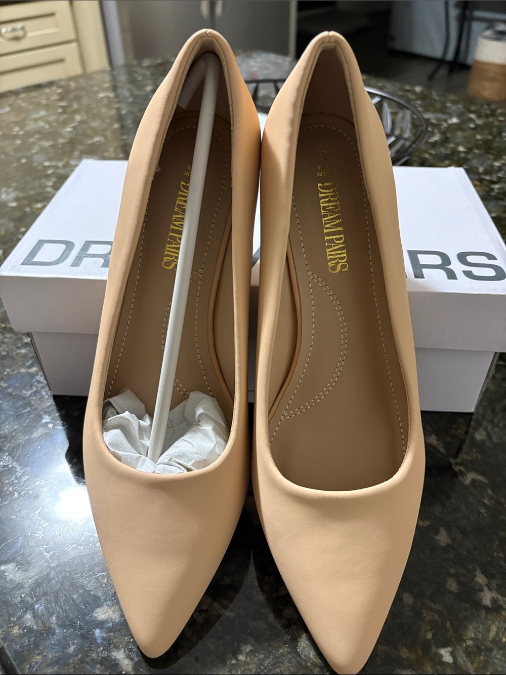 Dream Pairs Beige Nude Pointed-Toe Pumps